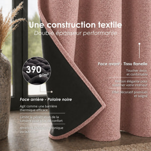 Rideau thermique phonique et semi occultant à galons fronceurs KONFOR - Rose