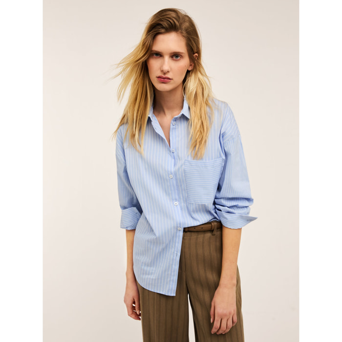 Motivi - Camicia a righe con taschino - Azzurro