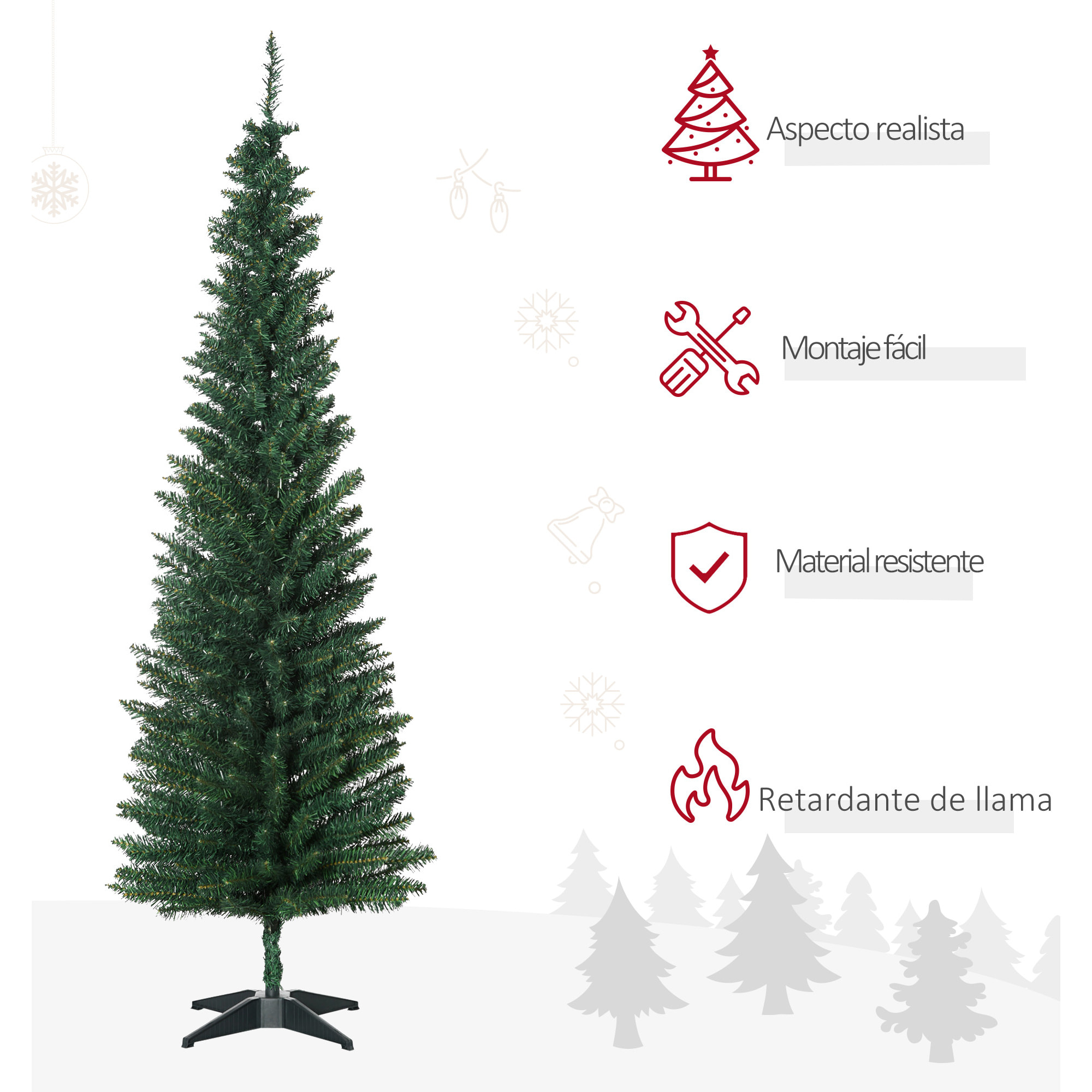 árbol de Navidad Artificial con Soporte 55x180cm Verde