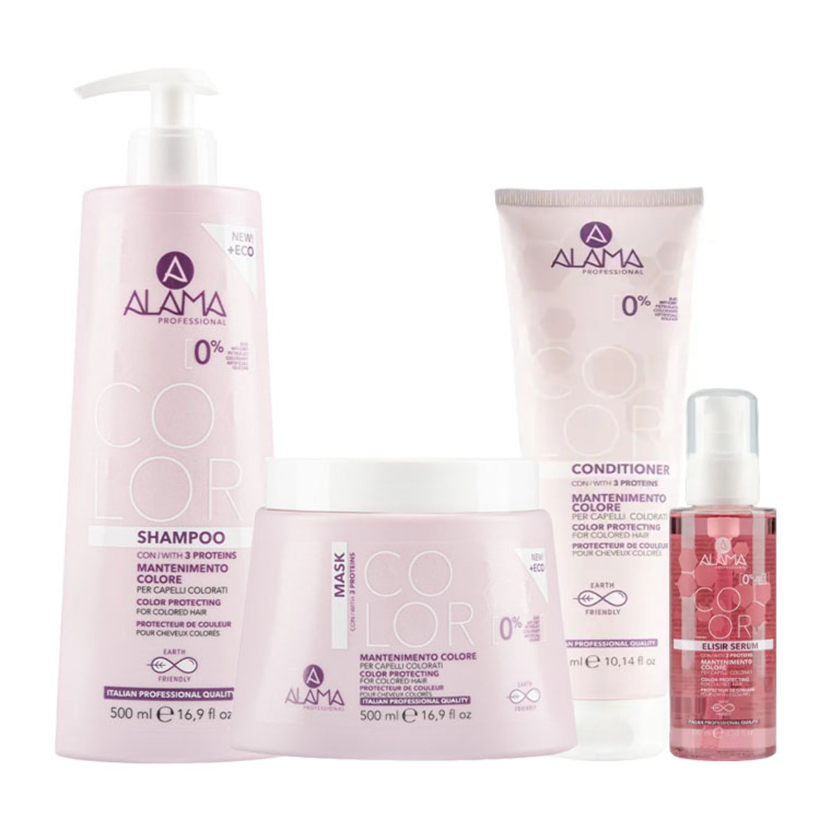 ALAMA Professional Kit Color Shampoo 500ml + Mask 500ml + Conditioner 300ml + Elisir Serum 100ml