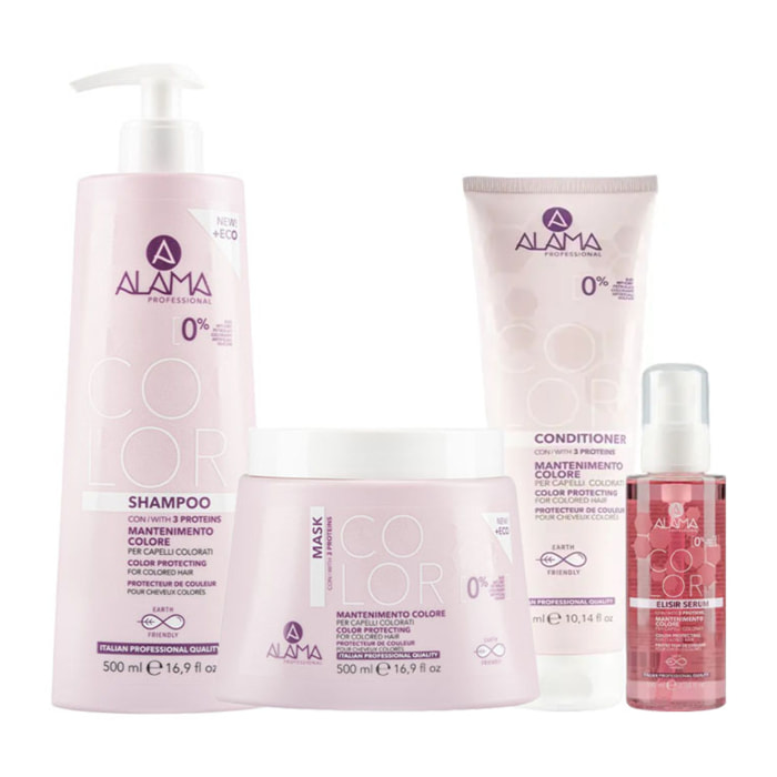 ALAMA Professional Kit Color Shampoo 500ml + Mask 500ml + Conditioner 300ml + Elisir Serum 100ml