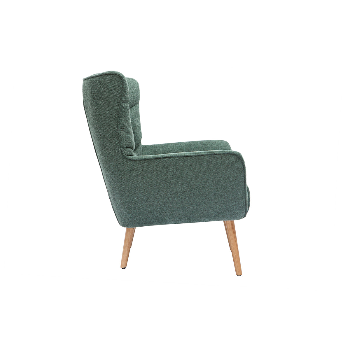 Fauteuil scandinave tissu effet velours texturé vert foncé et bois clair AVERY