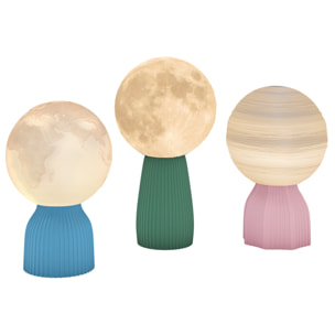 Juego de 3 Lámparas de Mesita de Noche 3D Lámparas de Mesa con 3 Colores Brillo Ajustable en 10 Niveles Conexión USB para Hogar Oficina Dormitorio Blanco