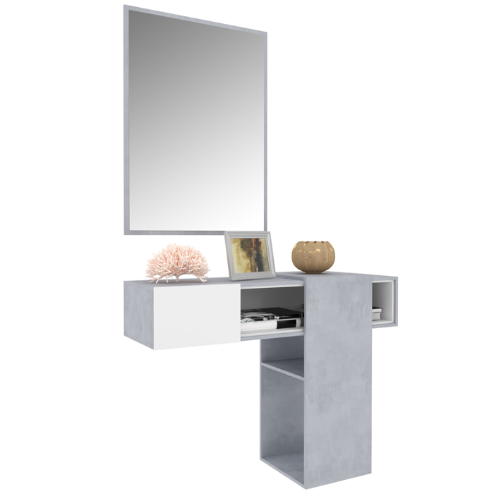 Mobile Danzica Mobiletto da Ingresso Mensola Sospesa con Specchio E Ripiani Scorrevole Arredo Arredamento Sala 100 x 31.5 x 75 cm Bianco e Cemento