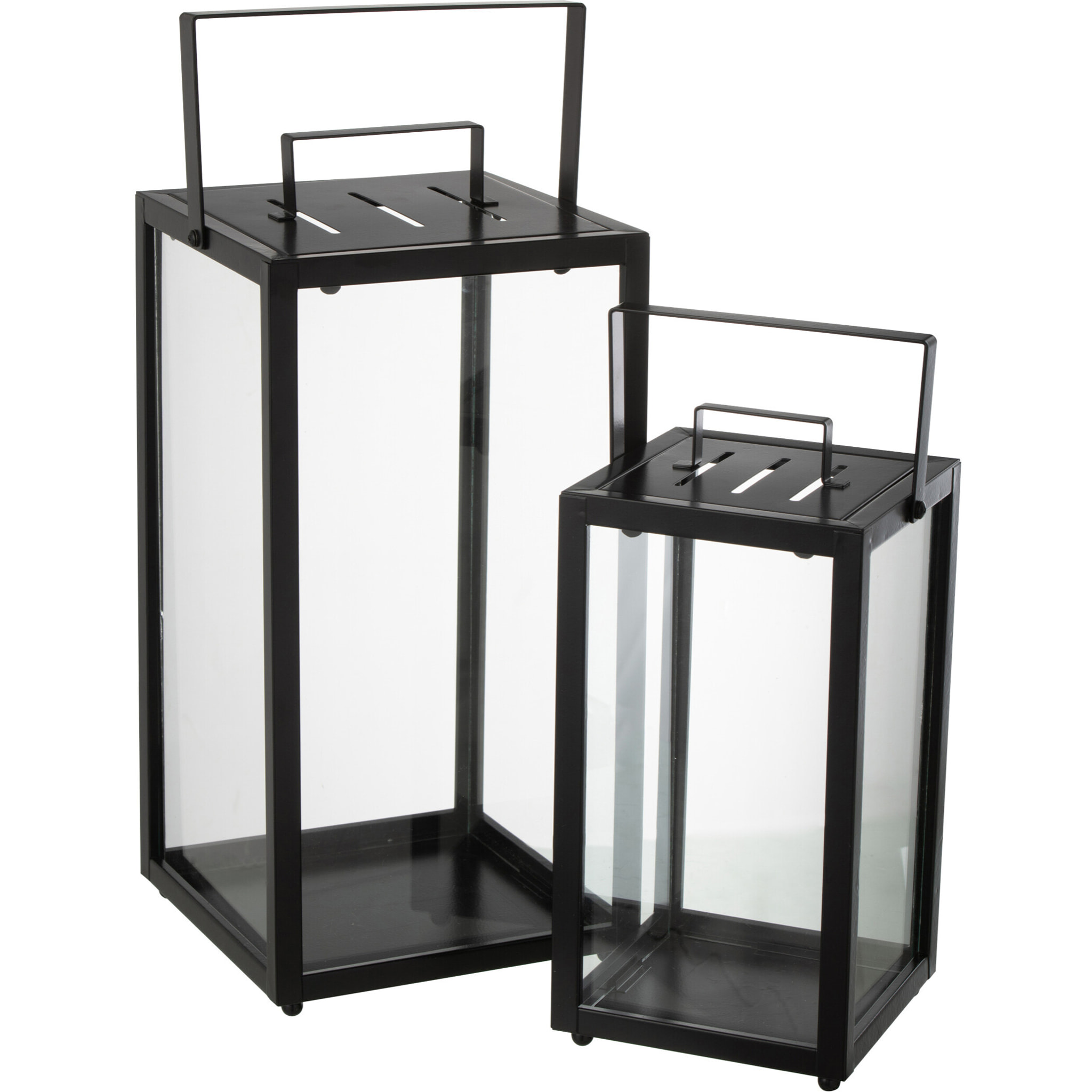 J-Line lanterne Rectangle Alo - fer/verre - noir - 2 pcs