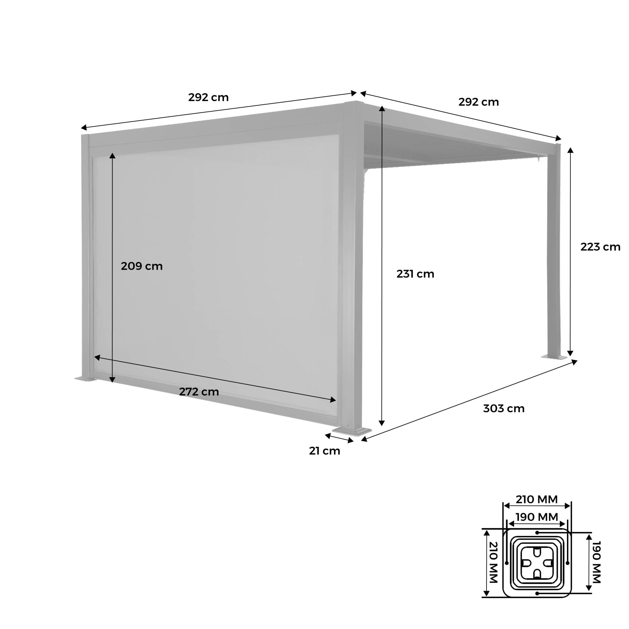 Pergola bioclimatique aluminium et acier 3x3m lames orientables + store 3m PALACE anthracite