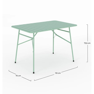 Table de jardin pliante en métal vert clair 4 personnes - Yumi