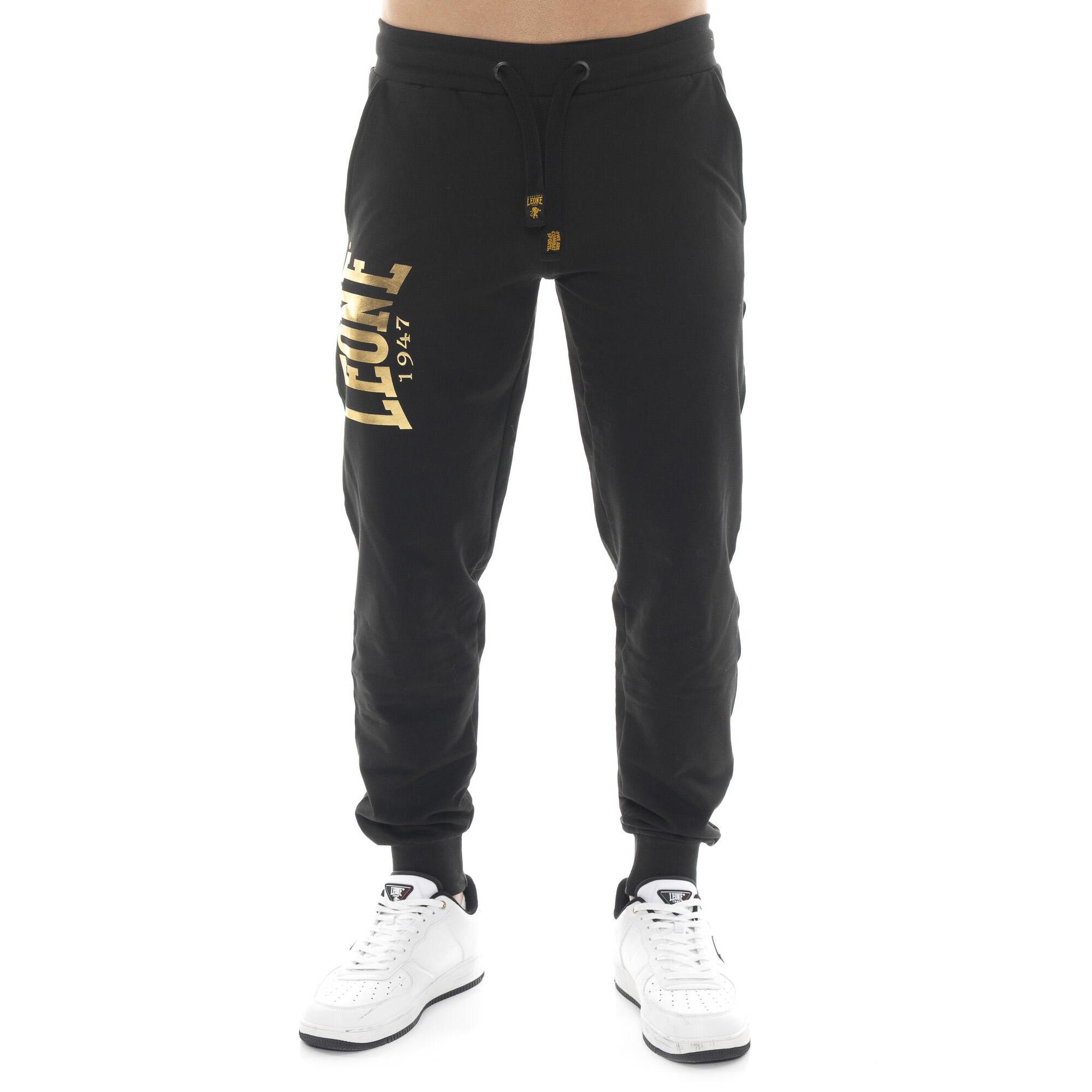 Pantalone sportivo invernale uomo con polsino al fondo, stampa Leone 1947 Gold