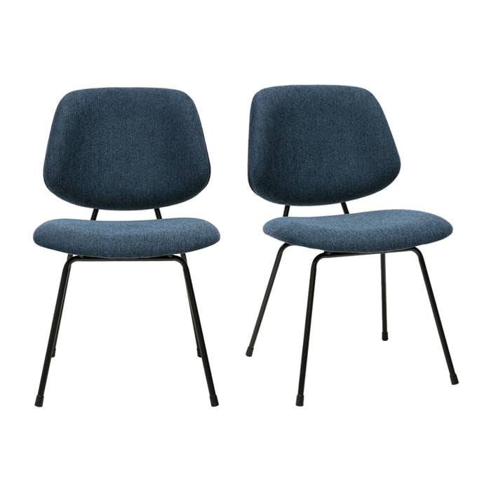 Chaises design en tissu effet velours texturé bleu foncé et métal noir (lot de 2) BARNET
