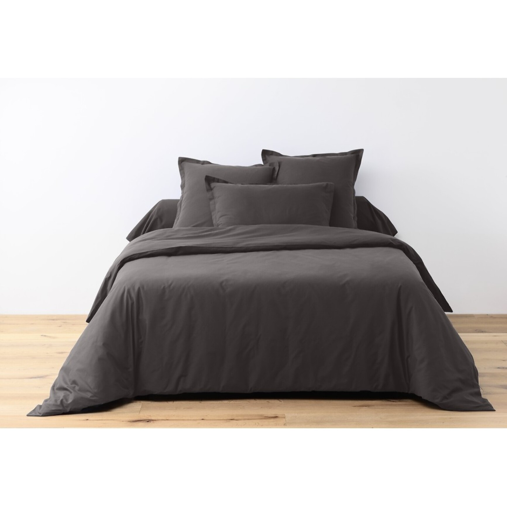 Parure Housse De Couette + 1 taie 100% Coton 57fils Gris FoncÉ