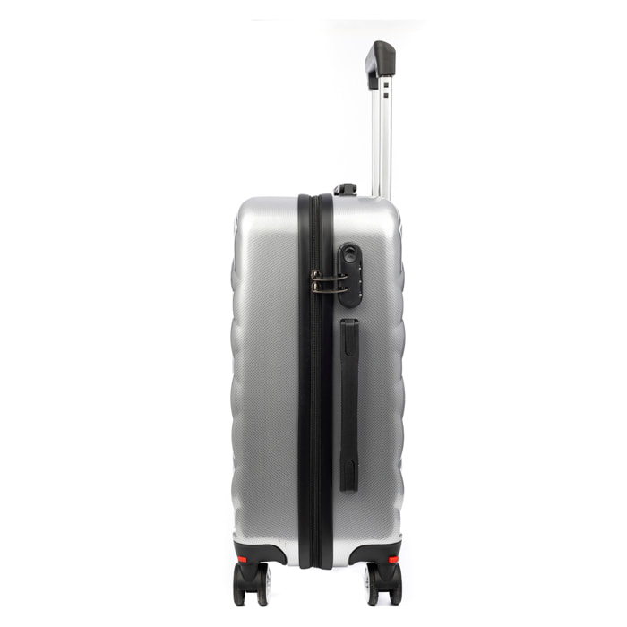 DAM Maleta de cabina Trolley en material ligero de ABS + PC de alta resistencia. Cerradura numérica y 4 ruedas dobles extraíbles y giratorias 360°. 37x24x56 Cm. Color: Plata