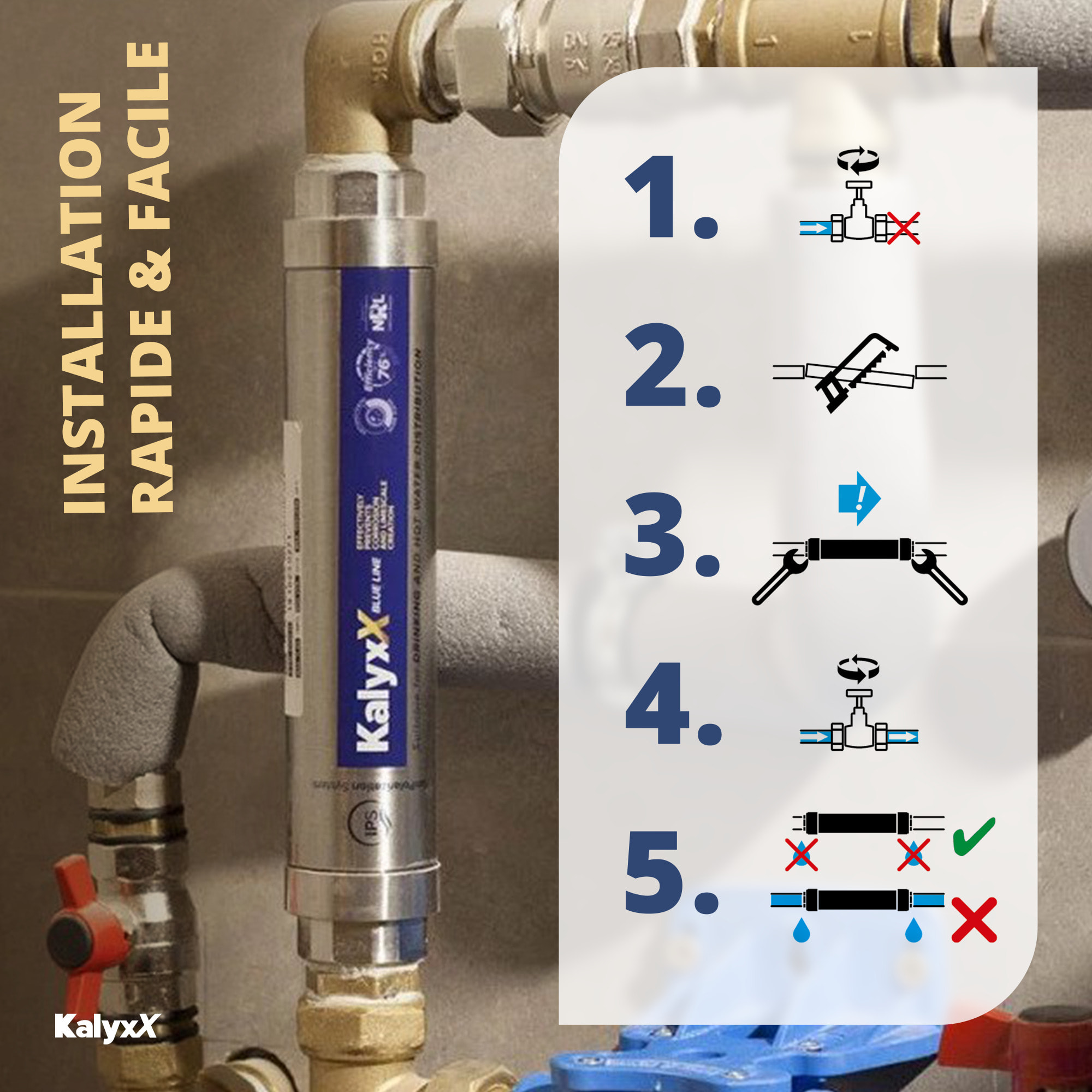 Adoucisseur d'eau Anticalcaire Antibactérien innovant IPS Kalyxx BlueLine G1/2 " femelle (IPSKXBG12)