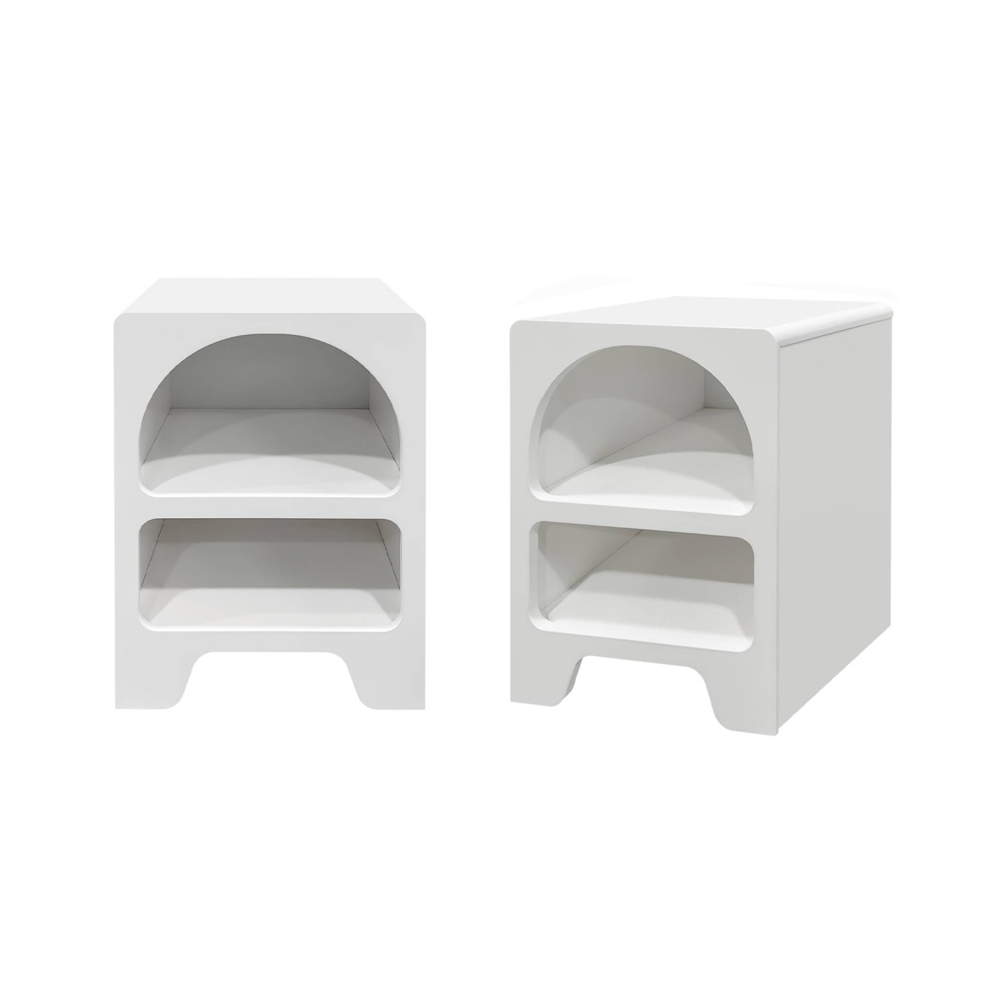 Table de chevet organique effet bois blanc. plusieurs niches 2 compartiments de rangement (lot de 2)