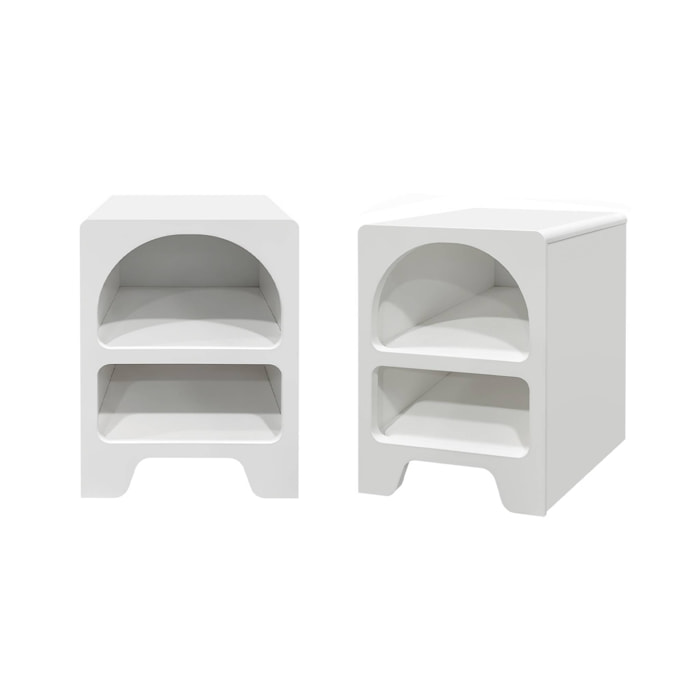 Table de chevet organique effet bois blanc. plusieurs niches 2 compartiments de rangement (lot de 2)