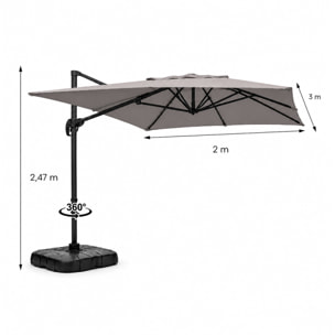 Parasol rectangulaire 2x3m déporté rotatif gris OTA
