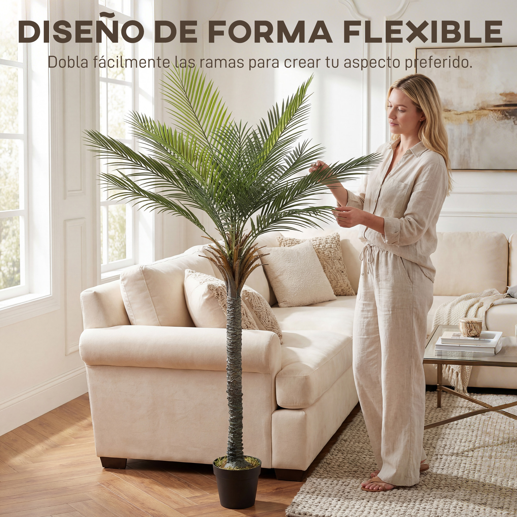Planta Artificial Decorativa 180 cm Palmera Artificial con Maceta y Hojas para Interior Hogar Salón Oficina Verde
