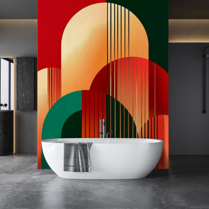Papier peint arches graphiques rouge et vert style art déco moderne Intissé