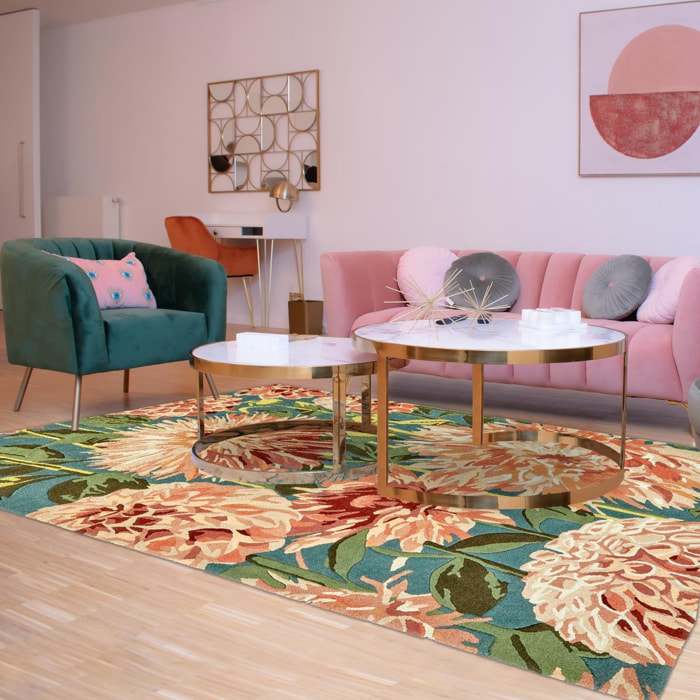 Tapis salon et chambre fait à la main en laine motif floral OLFI