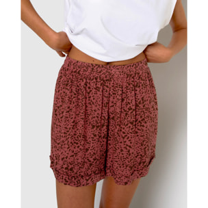 Pantalón corto bambula detalles plisados berry rosa