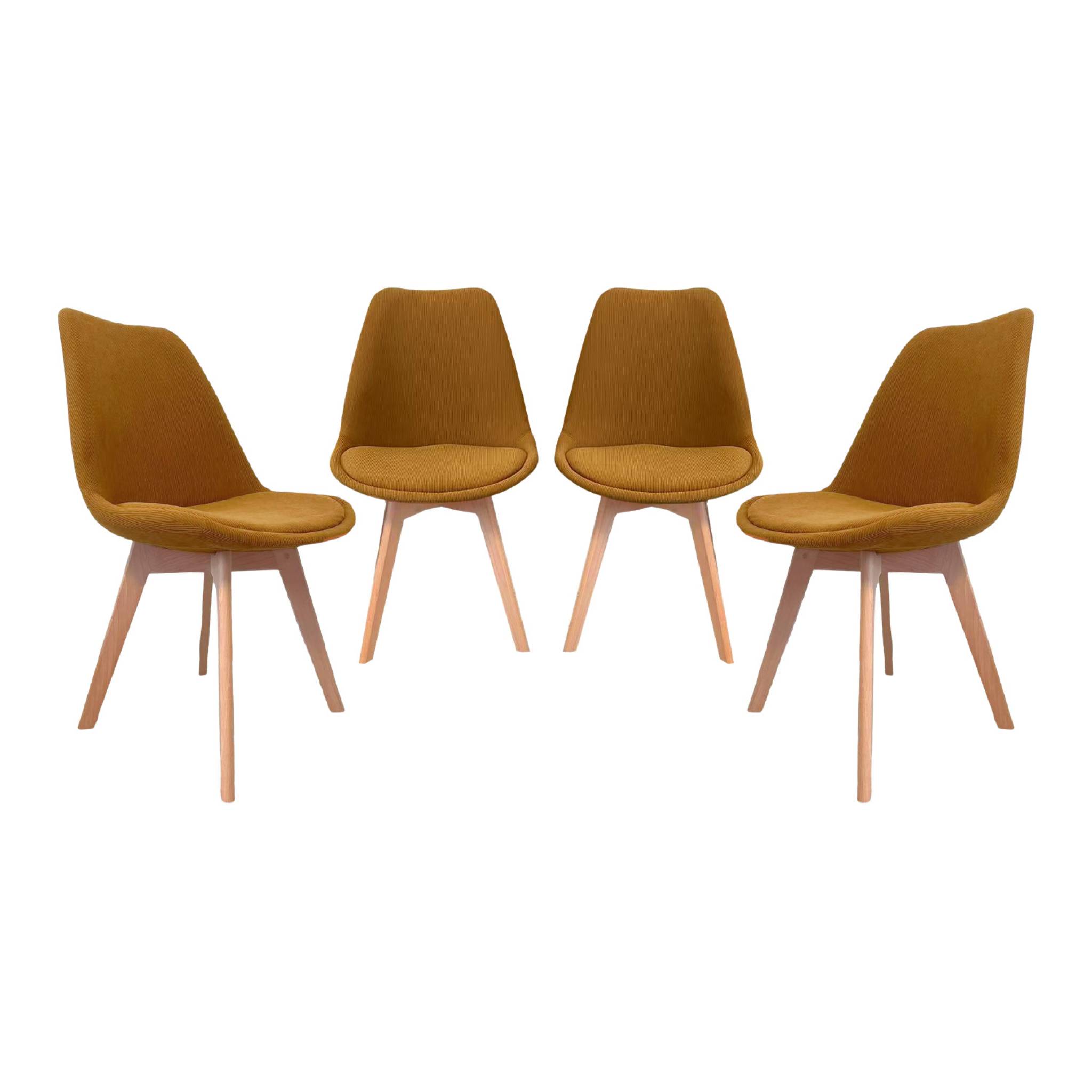 Lot de 4 chaises scandinaves revêtement velours côtelé ocre. pieds bois de hêtre - Nils