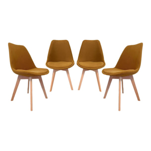 Lot de 4 chaises scandinaves revêtement velours côtelé ocre. pieds bois de hêtre - Nils