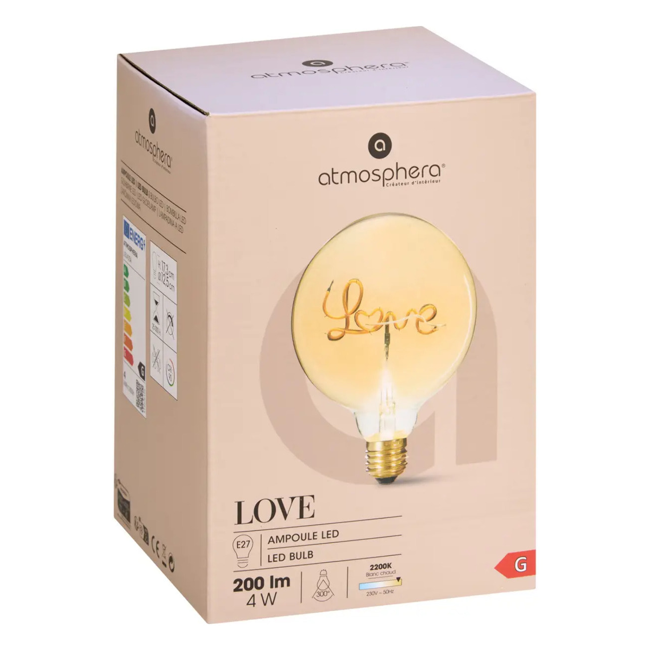 Ampoule LED mot "Love" ambrée E27