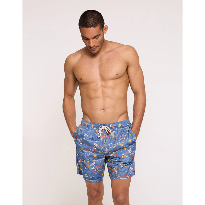 Bañador Regular Estampado Tropical Azul - Hulas