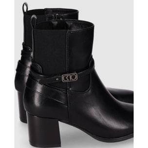 Botines de Piel Sintética - Negro - Tacón: 6 cm