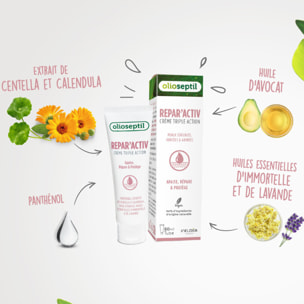 OLIOSEPTIL - Repar'activ - Crème triple action - Aide à Apaiser, Répare et Protège la peau - Adaptée aux Peaux Sensibles - Vegan - Tube 50 ml