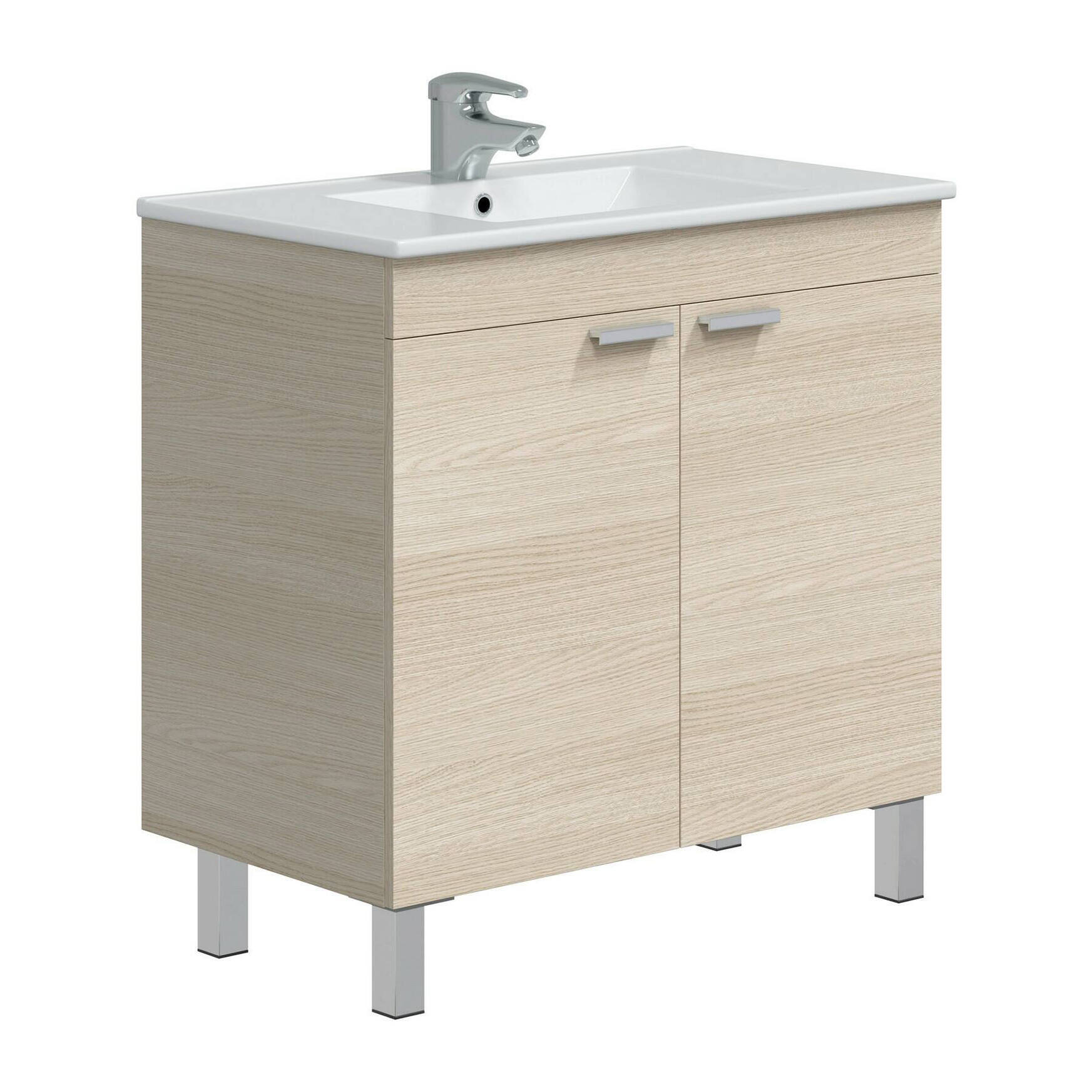 Mobile sottolavabo Florante, Mobiletto da bagno, Contenitore porta lavabo, Armadio per lavandino, 80x45 h80 cm, Rovere