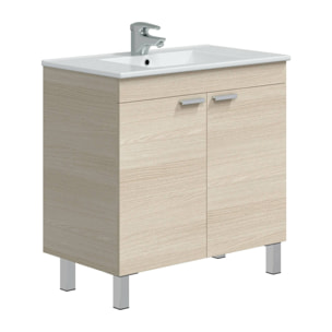 Mobile sottolavabo Florante, Mobiletto da bagno, Contenitore porta lavabo, Armadio per lavandino, 80x45 h80 cm, Rovere