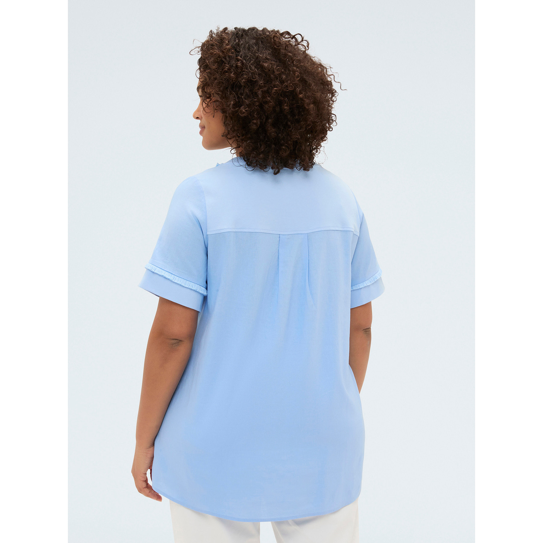 Fiorella Rubino - Camiseta bimaterial en mezcla de lino - Light - blue