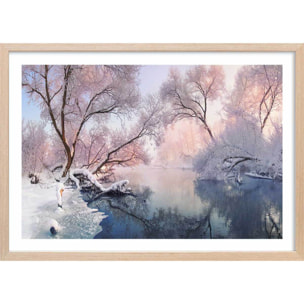 Affiche paysage Chrismas lac Affiche + cadre en bois - Chêne
