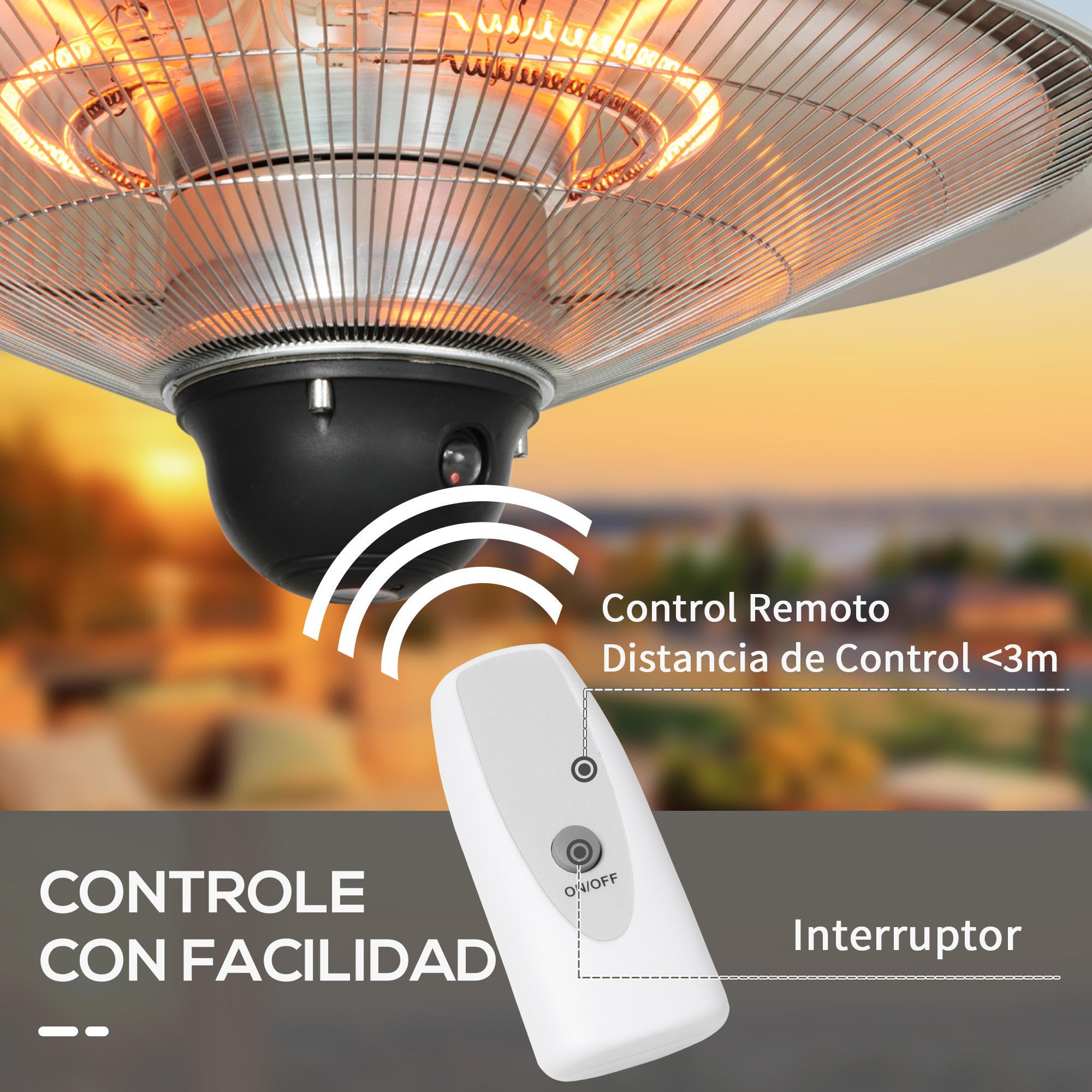 Calefactor Exterior de Techo 1010/1200W con Mando a Distancia Ø58,5x33 cm Plata