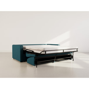 Julia - canapé lit 3 places convertible express couchage quotidien 140 cm matelas 18 cm en tissu - Bleu