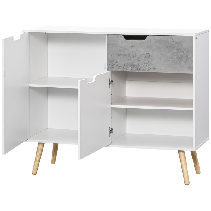 Aparador de Cocina Armario Buffet con 2 Puertas 1 Cajón Armario de Almacenaje para Salón Estudio Dormitorio Estilo Moderno 98x39x81,5 cm Blanco