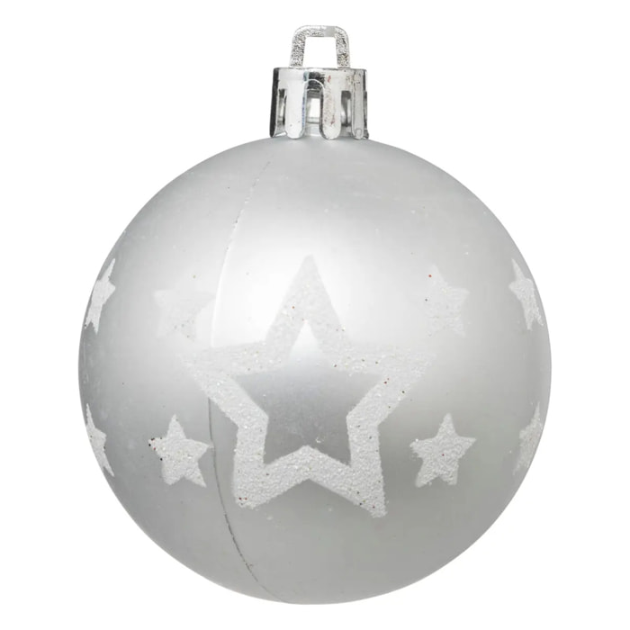Boules de Noël "Colorama de Noël" lot de 25 en plastique D6cm argent blanc