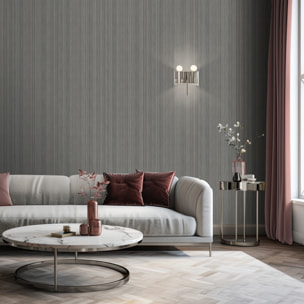 Papier peint rayures fines tissées gris argenté