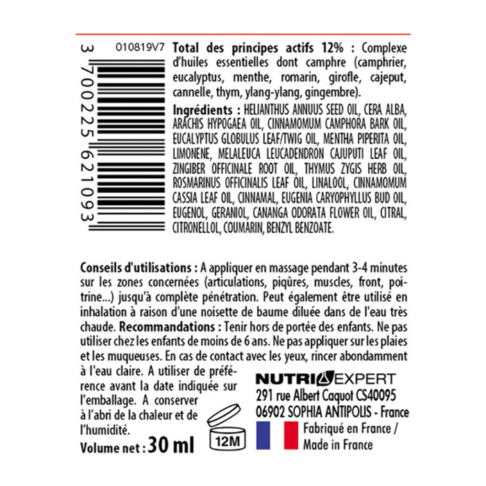NUTRI EXPERT - Baume Chinois - Soulage douleurs articulaires et musculaires - Apaise les contusions, piqûres, entorses - Aux huiles essentielles - Sans parabène - Lot de 2 produits