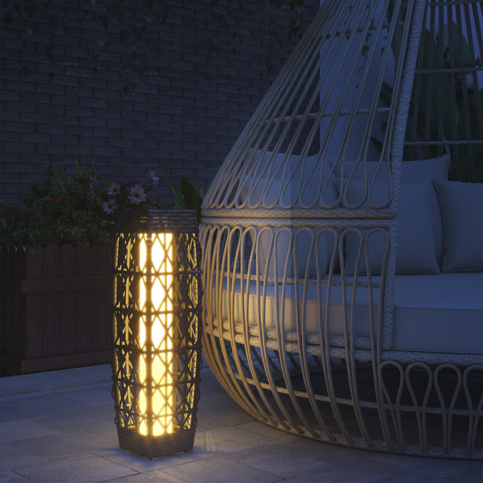 Linterna de Jardín de Ratán Sintético Farola Solar con Luces LED Encendido y Apagado Automático para Terraza Balcón Patio 20x20x68 cm Gris