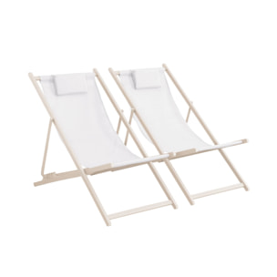 Lot de 2 chaises pliantes MATERA avec coussin en acier / textilene. beige. 102 x 62 x 81 cm