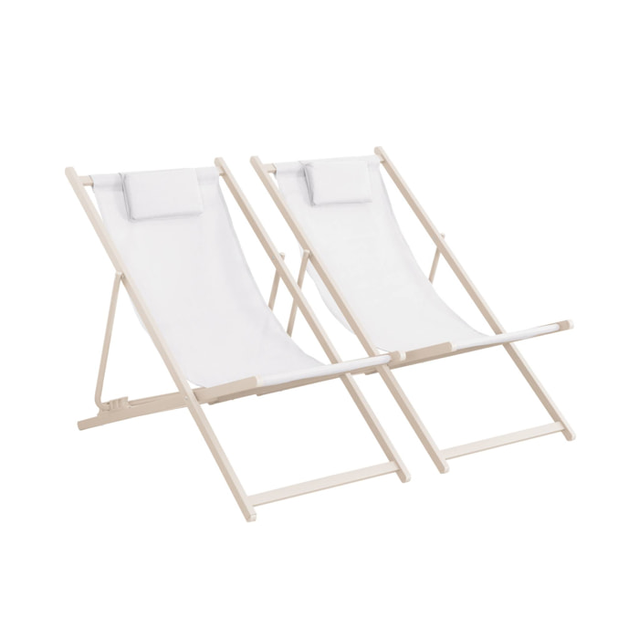 Lot de 2 chaises pliantes MATERA avec coussin en acier / textilene. beige. 102 x 62 x 81 cm