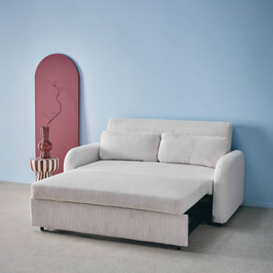 Canapé convertible arrondi 2 places velours côtelé blanc L 168 x P 90 x H 88cm - Lino