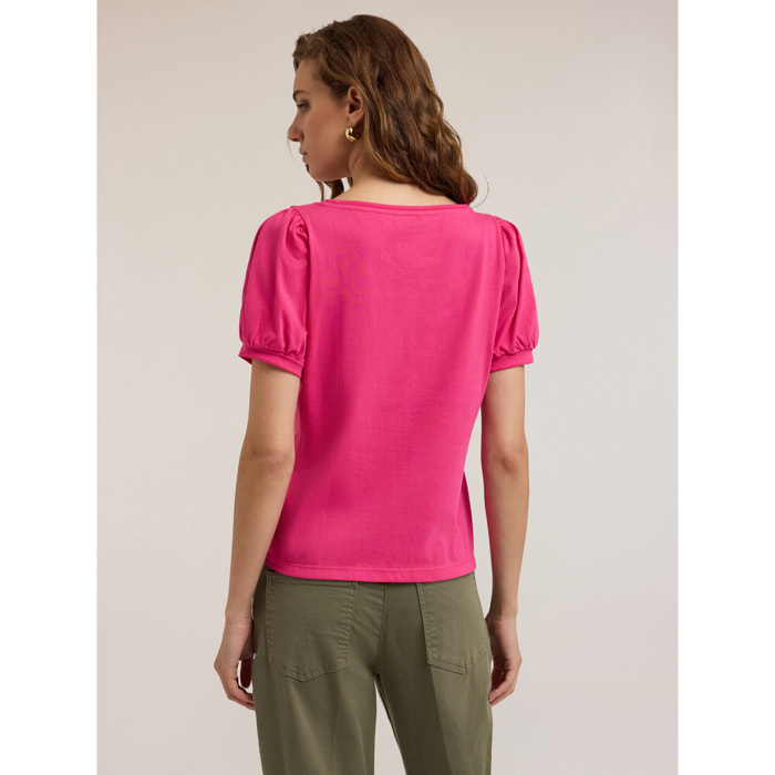 Motivi - T-shirt con maniche a palloncino - Fucsia