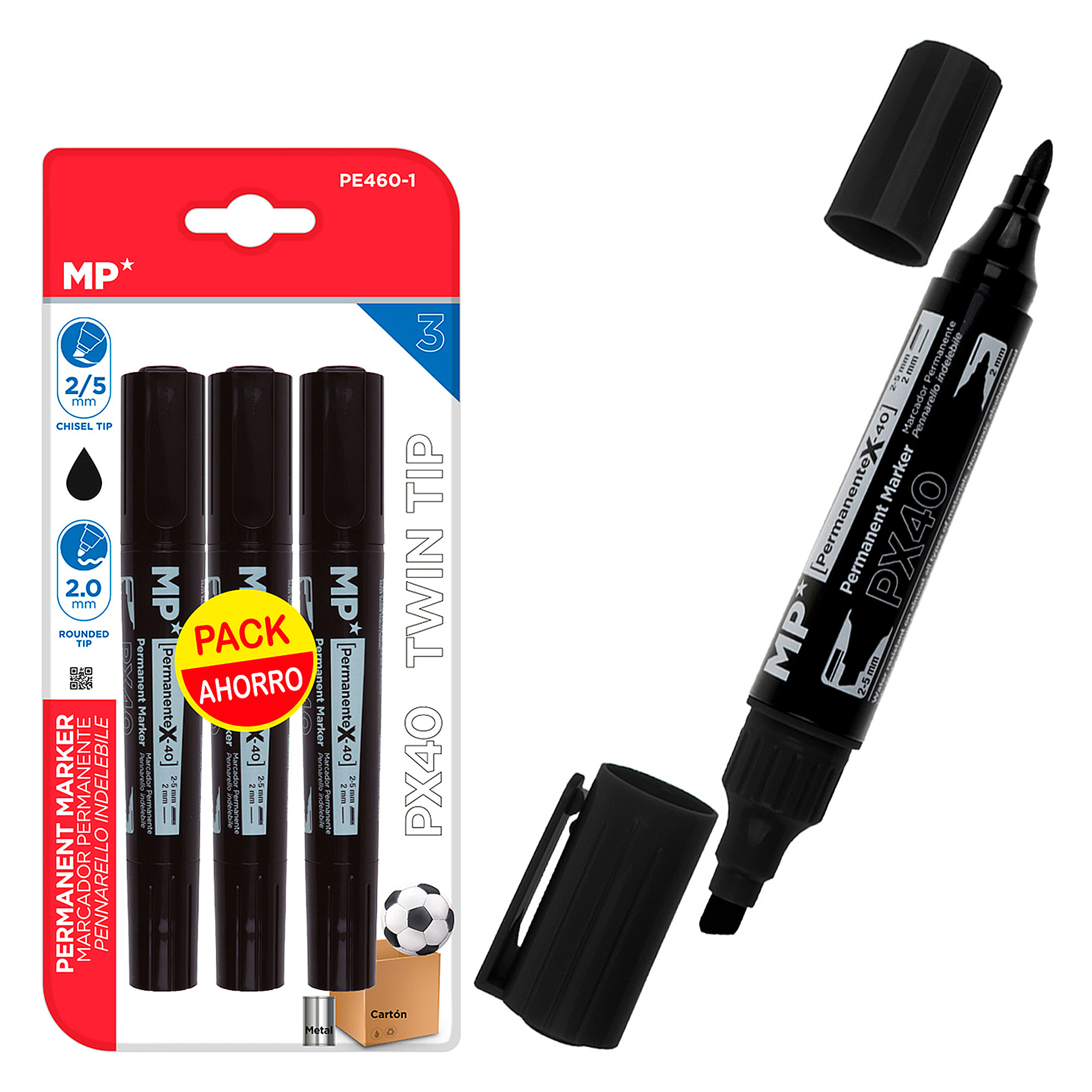 SET MARCATORE PERMANENTE DOPPIA PUNTA NERO 3 Pz.