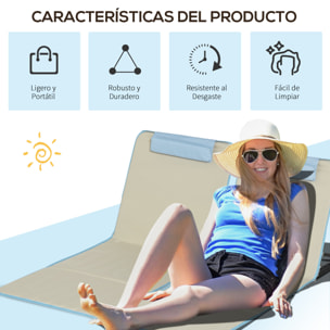 Set de 2 Esterillas de Playa Plegables 124x53x35-45 cm con Respaldo Ajustable 5 Niveles y Reposacabezas Esteras de Playa Portátil Tela Oxford Acero con Bolsa Transporte para Jardín Beige