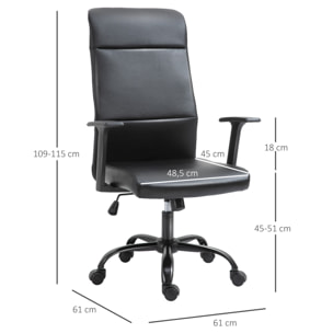 Vinsetto Fauteuil de bureau manager ergonomique pivotant 360° hauteur assise réglable revêtement synthétique PU noir