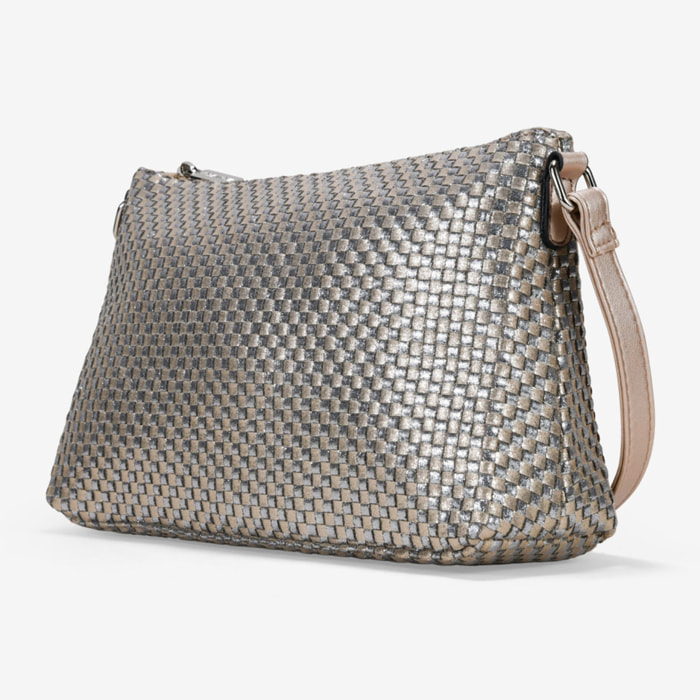 Bolso bandolera plomo con trenzado y cremallera