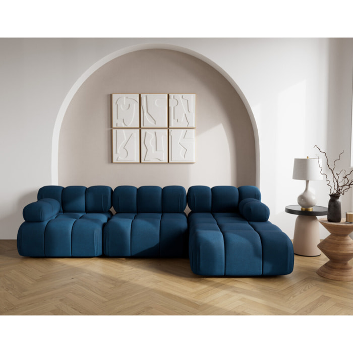 Ruby - canapé modulable d'angle droit 4 places en velours texturé - Bleu