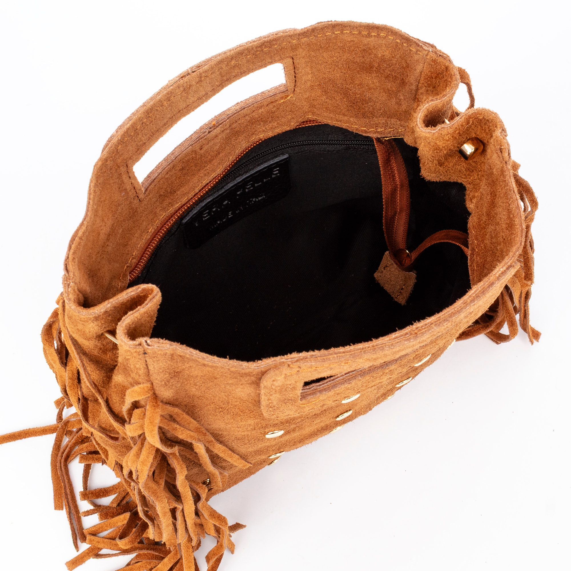 Barbata bolso bandolera mujer. Piel auténtica Gamuza con tachuelas decorativas.